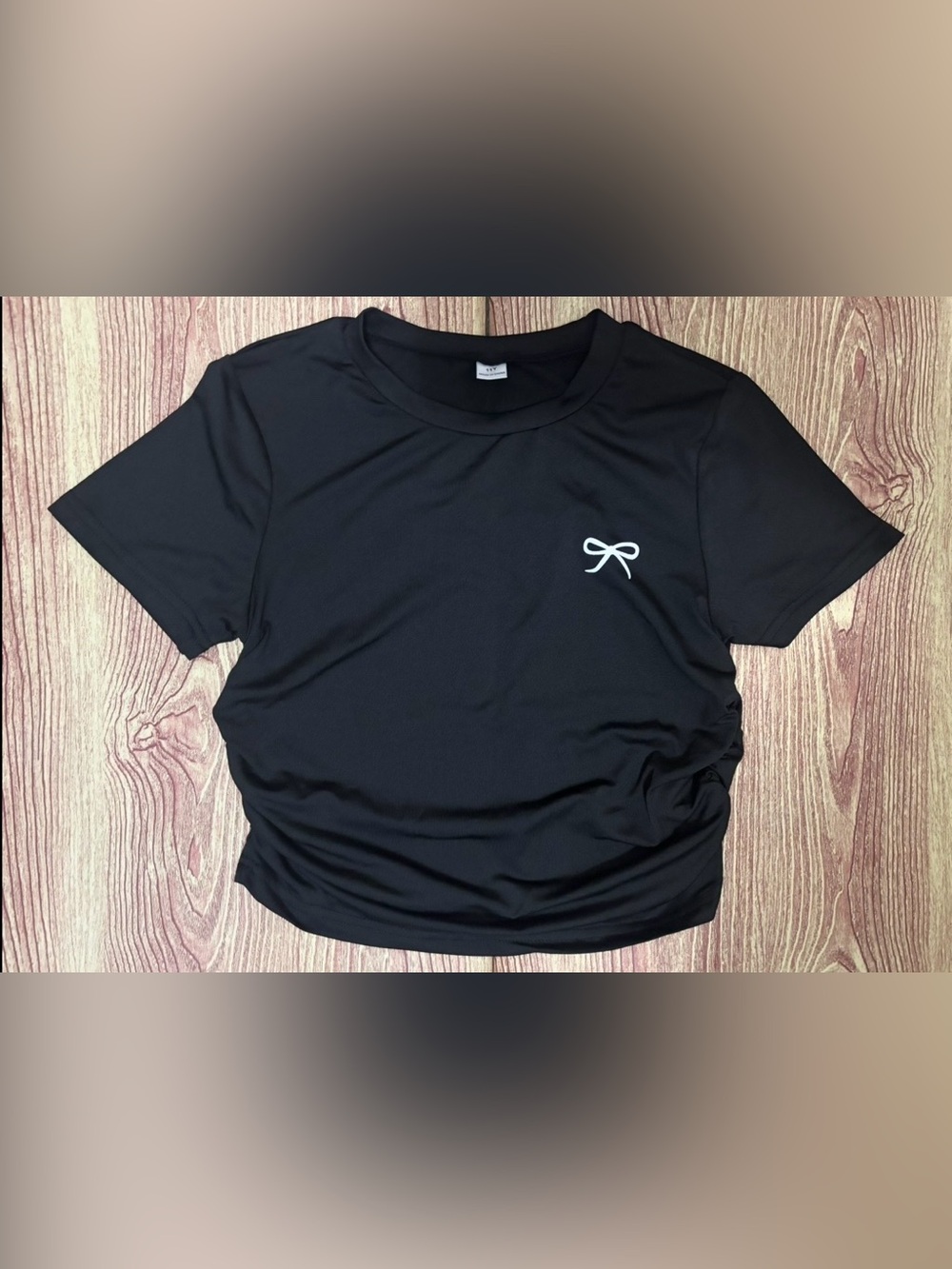 SHEIN Black Short Sleeve Tee with White Bow Accent